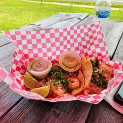 Syrenita Food Truck - Shrimp tacos. Sauces went really well with the tacos!