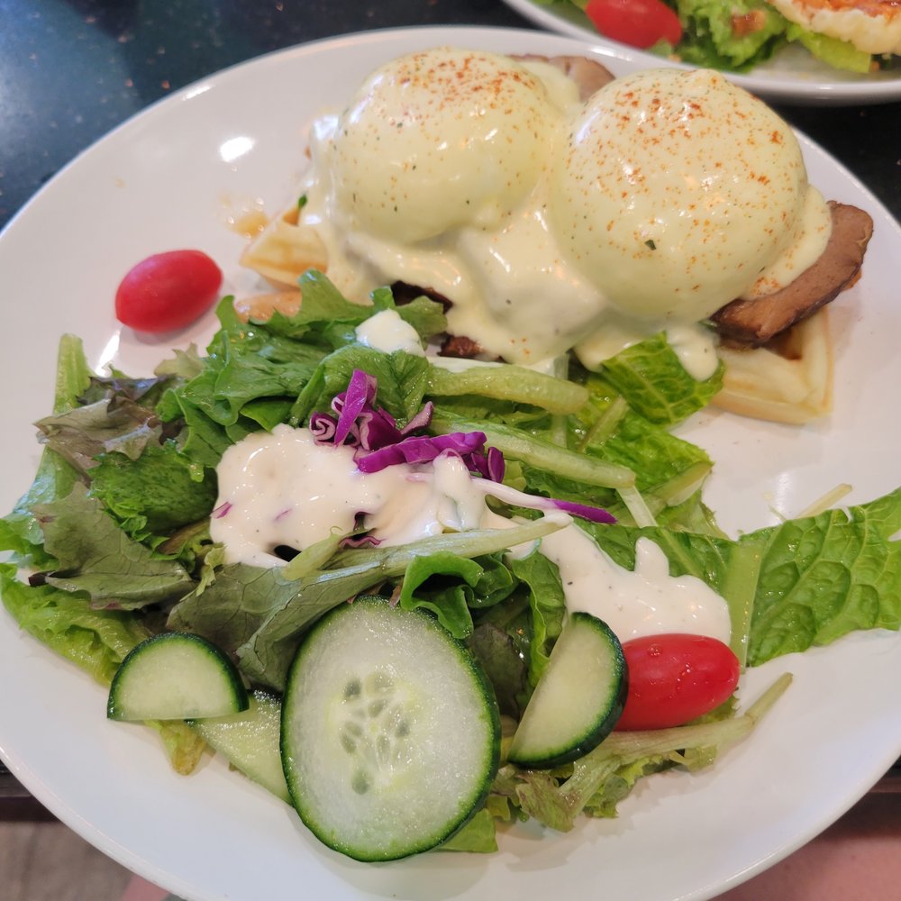Fresh Bites Hawaii - Kakuni pork eggs benedict on top of a mochi waffle..omg so creative and delicious! - Poke Near Me - Honolulu, Hawaii Fresh Bites Hawaii - Kakuni pork eggs benedict on top of a mochi waffle..omg so creative and delicious! - Poke Near Me - Honolulu, Hawaii