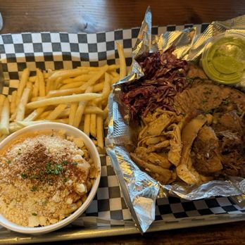 LA Brisket - 3 item bowl (chicken, pulled pork and brisket) Truffle fries (sad pale small portion) Elote (it's actually esquites), pretty good - Sandwiches Near Me - Artesia, California LA Brisket - 3 item bowl (chicken, pulled pork and brisket) Truffle fries (sad pale small portion) Elote (it's actually esquites), pretty good - Sandwiches Near Me - Artesia, California