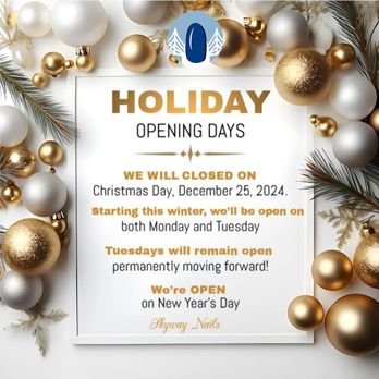 Zen Nail Spa - Skyway Nails will be closed on Christmas Day, Wednesday, December 25, 2024. We'll be open on both Monday and Tuesday. - Nail Salons Near Me - Cleveland, Tennessee Zen Nail Spa - Skyway Nails will be closed on Christmas Day, Wednesday, December 25, 2024. We'll be open on both Monday and Tuesday. - Nail Salons Near Me - Cleveland, Tennessee