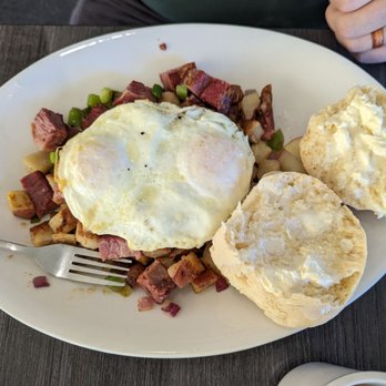 Hot Off The Griddle - Corned beef hash with two eggs and a biscuit - Breakfast & Brunch Near Me - Orangevale, California