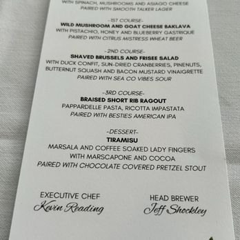 Brick Works Brewing & Eats - Menu October 11,2023 beer dinner - American Near Me - Millsboro, Delaware