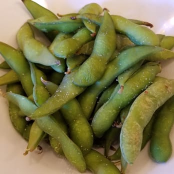 Irashai Sushi - edamame...NO SALT! ugh so we added salt...just not the same - Sushi Bars Near Me - Seattle, Washington