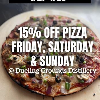 Dueling Grounds Distillery - 15% off Pizza and Cheese Bread, Friday, Saturday and Sunday at Dueling Grounds Distillery - Distilleries Near Me - Franklin, Kentucky Dueling Grounds Distillery - 15% off Pizza and Cheese Bread, Friday, Saturday and Sunday at Dueling Grounds Distillery - Distilleries Near Me - Franklin, Kentucky