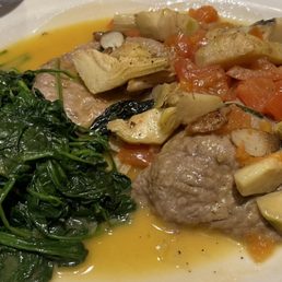 Veal Romano - medallions with chopped tomatoes & artichokes in a lemon, white wine & garlic sauce Veal Romano - medallions with chopped tomatoes & artichokes in a lemon, white wine & garlic sauce
