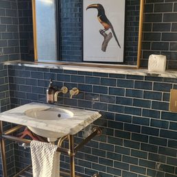 Bathroom tile was neat Bathroom tile was neat