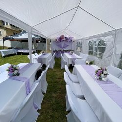 Rosy Magical Creations - Tables with covers table runners and center pieces. Chairs with spandex covers. Main table décor