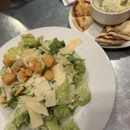 Caesar Salad & Spinach-Artichoke Dip  with Pita Bread