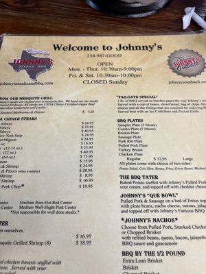 Menu photo 1 Johnny's Steaks & Bar-Be-Que Salado, TX