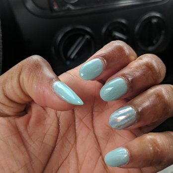 DC Nail Spa - Dip powder manicure with holographic powder on ring finger. - Nail Salons Near Me - Washington, DC, District of Columbia