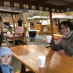 Rocking bench and hot apple cider Rocking bench and hot apple cider