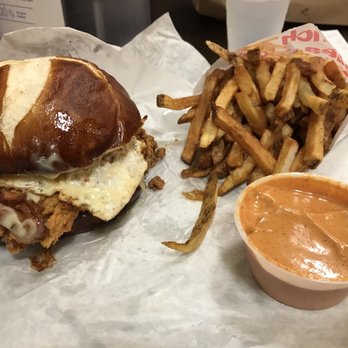 Devil Dawgs - South State - The Rooster Sandwich with Bag O Fries and devil sauce. - Hot Dogs Near Me - Chicago, Illinois Devil Dawgs - South State - The Rooster Sandwich with Bag O Fries and devil sauce. - Hot Dogs Near Me - Chicago, Illinois