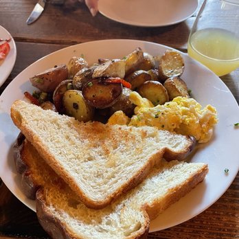 Alice's Champagne Palace - Scrambled eggs, breakfast potatoes and toast - Bars Near Me - Homer, Alaska