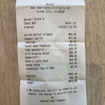 Margot - Receipt - Spanish Near Me - Culver City, California Margot - Receipt - Spanish Near Me - Culver City, California