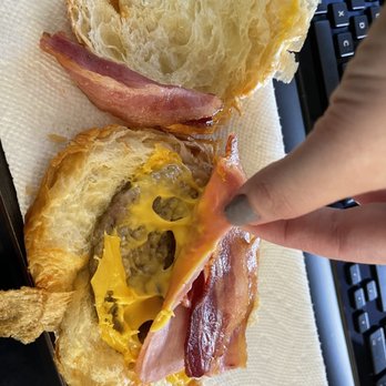 Boba & Donuts - Supposed to be a ham, bacon, cheese and EGG croissant. Instead I received a bacon, ham, cheese and SAUSAGE, no EGG CROISSANT. - Donuts Near Me - Tempe, Arizona