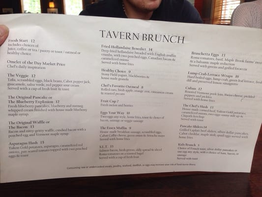 Menu photo 1 The Tavern Essex Junction, VT