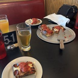 Detroit pepperoni- great crust and beer! Detroit pepperoni- great crust and beer!