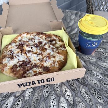 Chai Wallah - Carmel Latte with a Breakfast Pizza,  good enough for all day pizza. - Coffee & Tea Near Me - Lomita, California