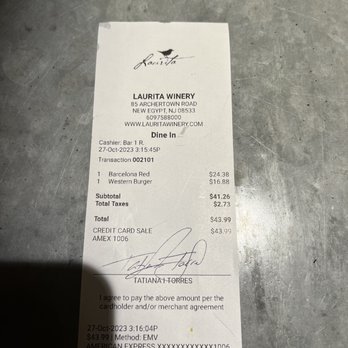 Laurita Winery - My bill - Wineries Near Me - New Egypt, New Jersey Laurita Winery - My bill - Wineries Near Me - New Egypt, New Jersey
