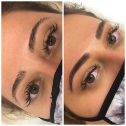 Micro shading with microblading in the front done by Cathy. Micro shading with microblading in the front done by Cathy.