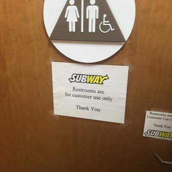 Subway - a sign on the door of a restroom - Sandwiches Near Me - Porterville, California Subway - a sign on the door of a restroom - Sandwiches Near Me - Porterville, California