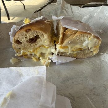 Bagels n' Cream - Pork roll, egg, and cheese on cinnamon raisin - Bagels Near Me - Robbinsville Twp, New Jersey