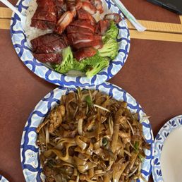 BBQ Pork / 叉烧 over rice and noodles with chicken BBQ Pork / 叉烧 over rice and noodles with chicken