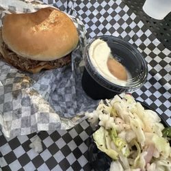 Moe's Original BBQ - Pulled pork sandwich with coleslaw and banana pudding