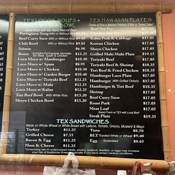 Tex Drive In - Menu - Fast Food Near Me - Honokaa, Hawaii