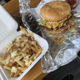 Double patty, and poutine fries Double patty, and poutine fries