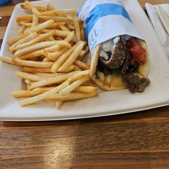 Luna Grill - Gyro wrap with nice crispy fries - Mediterranean Near Me - Irvine, California Luna Grill - Gyro wrap with nice crispy fries - Mediterranean Near Me - Irvine, California