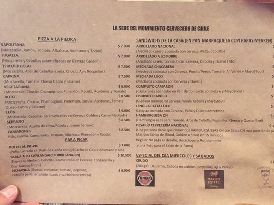 Menu photo 1 Cervecería Nacional Santiago, RM