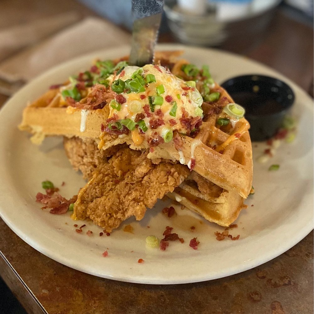 Huckleberry's - Stacked chicken & waffles - Breakfast & Brunch Near Me - Fairfield, California Huckleberry's - Stacked chicken & waffles - Breakfast & Brunch Near Me - Fairfield, California