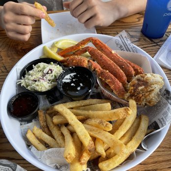 Crabby's Dockside - Biardi crab with coleslaw and crab cake as sides - Seafood Near Me - Clearwater Beach, Florida
