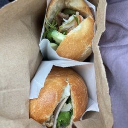Grilled pork and egg banh mi and avocado, egg, ham banh mi