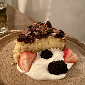 Coronet Restaurant - Polenta Cake with cherries, pepitas, and bourbon whipped cream - Venues & Event Spaces Near Me - Tucson, Arizona Coronet Restaurant - Polenta Cake with cherries, pepitas, and bourbon whipped cream - Venues & Event Spaces Near Me - Tucson, Arizona