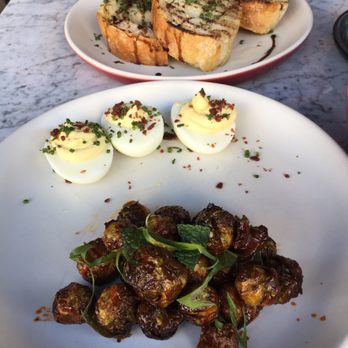 Culinary Dropout - Korean spiced Brussels sprouts, deviled eggs, and grilled bread!! - New American Near Me - Austin, Texas Culinary Dropout - Korean spiced Brussels sprouts, deviled eggs, and grilled bread!! - New American Near Me - Austin, Texas