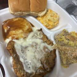 Master Chef - Chicken Fried Steak lunch special with squash casserole and Mac and cheese