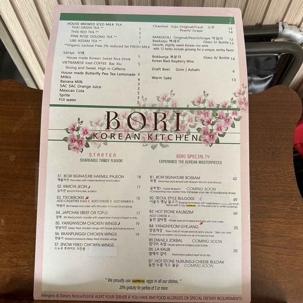 BORI Korean Kitchen - menu - Korean Near Me - Bellevue, Washington