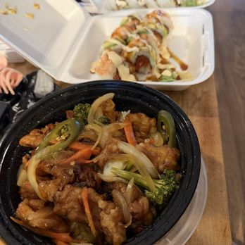 You Me Sushi - The foreground is the Orange Chicken Bowl and the other is the Cowboy Roll. The Orange Chicken Bowl was fabulous! - Japanese Near Me - Fresno, California