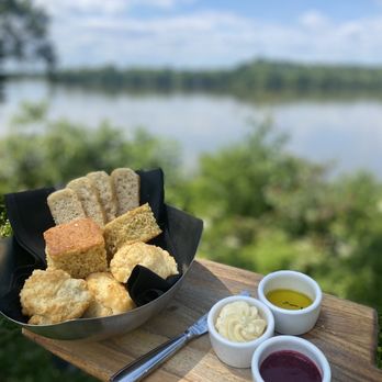 Upper Shirley Vineyards - Bread sampler and view of the river in the background - Wineries Near Me - Charles City, Virginia Upper Shirley Vineyards - Bread sampler and view of the river in the background - Wineries Near Me - Charles City, Virginia