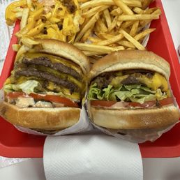 3x3 , animal fries, cheeseburger and extra well done fries. 3x3 , animal fries, cheeseburger and extra well done fries.
