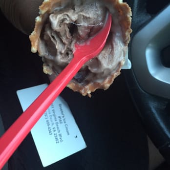 Bruster's Real Ice Cream - Here is my half eaten cone of ice cream when I discovered the elastic strings and had to pull over! - Ice Cream & Frozen Yogurt Near Me - Virginia Beach, Virginia