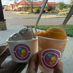 Chocolate abuelita ice cream and mango water ice Chocolate abuelita ice cream and mango water ice