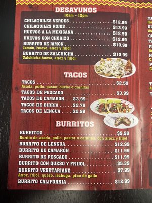 Menu photo 2 Tacos La Piedad Riverside, CA