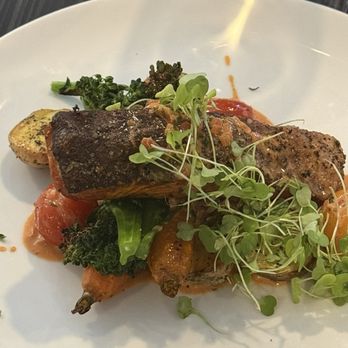 One98Eight Restaurant - Salmon with vegetables - Breakfast & Brunch Near Me - Canmore, Alberta One98Eight Restaurant - Salmon with vegetables - Breakfast & Brunch Near Me - Canmore, Alberta