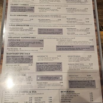 Ellie's Farmhouse - Front of menu - Breakfast & Brunch Near Me - Southington, Connecticut