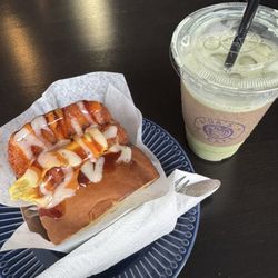 Aida’s Cafe - Hashbrown Sandwich, Iced Matcha Latte