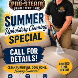 Pro Steam Carpet Care - "FREE" ScotchGard fabric protectant with any upholstery cleaning. Give us a call to schedule a time
706-416-8977
www.goprosteam.com