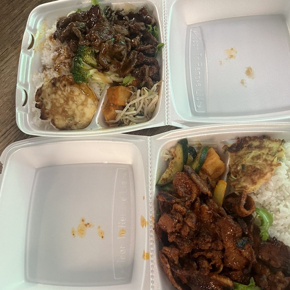 Oma's Kitchen - top: beef teriyaki bottom: pork bulgogi - Korean Near Me - Austin, Texas